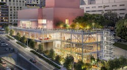 View of the Colburn Center at the Colburn School from Hill Street and 2nd Street intersection. Courtesy Frank O. Gehry & Gehry Partners, LLP