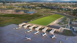 Rafael Viñoly Architects’ design for the new Florence, Italy, airport terminal will feature a rooftop vineyard, Courtesy Rafael Viñoly Architects