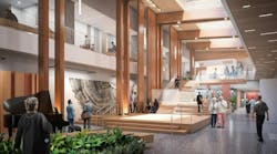 British Columbia's Cowichan District Hospital replacement project features mass timber community hall, Rendering courtesy Parkin Architects
