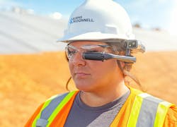 Construction worker with technology glasses AI