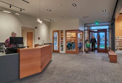 Cross laminated timber library entrance