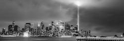 Black and White Photograph of a City Waterfront at Storm