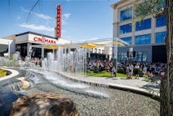 The AO-designed Mountain View Village in Utah has a water feature that’s controlled by an AI-assisted system, developed by Outside The Lines, that is capable of responding to different crowd movements. Photo courtesy Outside The Lines