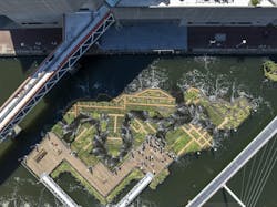 Baltimore’s National Aquarium opens 10,000-sf floating wetland that mimics the harbor’s original tidal marsh habitat. Photo: Philip Smith, National Aquarium