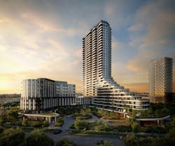Approved as a 33-storey tower, with an adjoining nine-storey mid-rise building, totalling more than 600 condominiums, The Clove will kickstart the coordinated transformation of QuadReal’s existing 32-acre shopping centre site into a vibrant, sustainable and innovative mixed-use urban neighbourhood that honours the rich history of the surrounding community. (CNW Group/Mattamy Homes Limited)