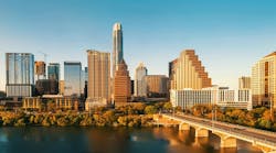 Downtown Austin Texas skyline with view of the Colorado river