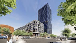 Residential & Retail. View from SW corner of Mulberry and Center Streets looking North. © SOM | Photo courtesy of NJPAC
