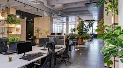 modern loft office interior with furniture