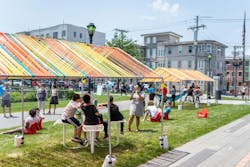 As a part of the Boston Heat Resilience Plan, Sasaki and the City of Boston set up Cool Spot pilots at two branches of the Boston Public Library which included free Wi-Fi and misting tents