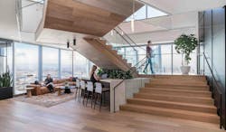 One of the key design elements in the Sherman & Howard law office is the connecting staircase between the firm’s two floors. It’s one of several social areas in the office
